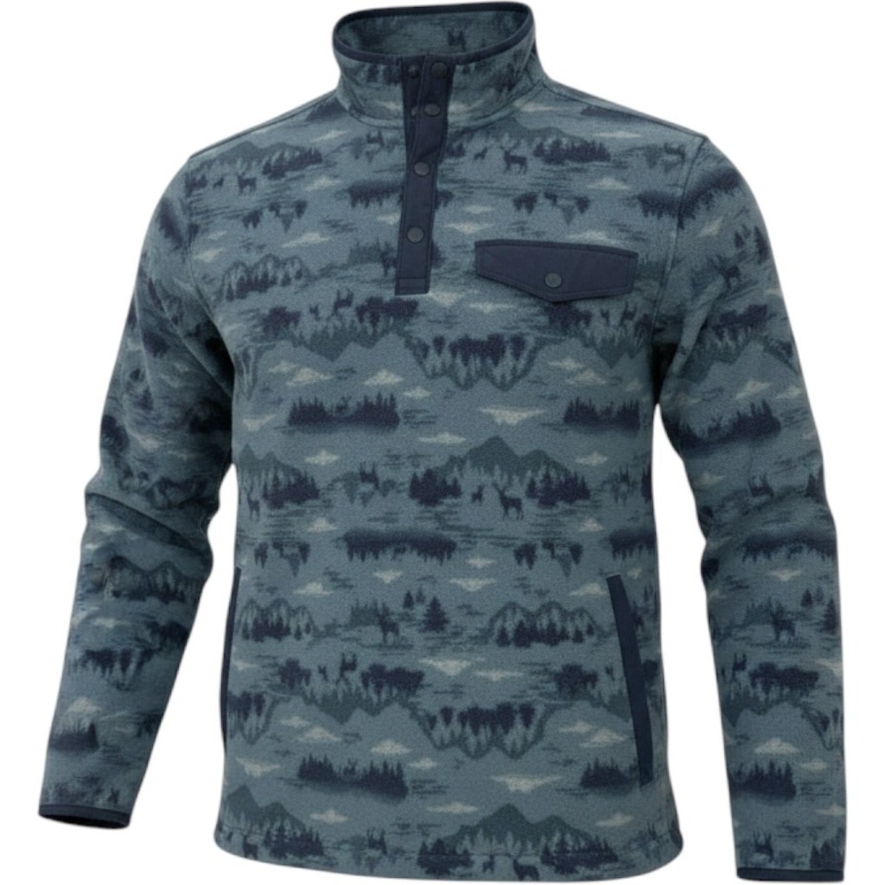 Duluth Men's Snap Pullover Doubleback Printed Fleece Button Relaxed XL Blue